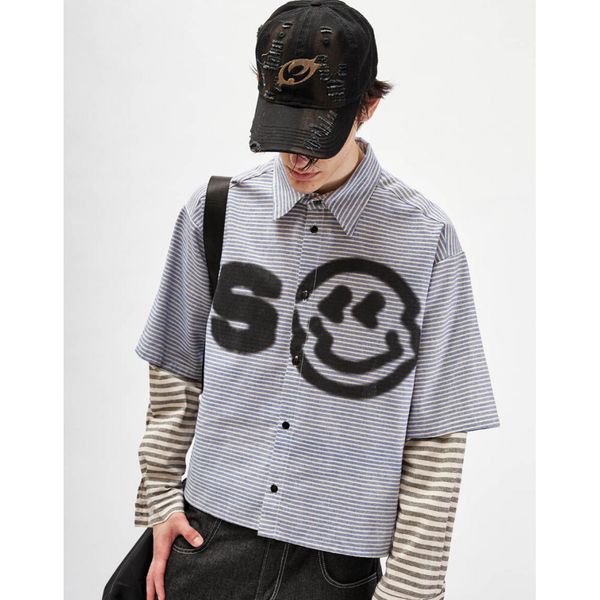 Рубашка Line укороченная голубая / белая / серая - фото 4