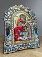 Св. Семейство, икона арочная с рамкой, красное дерево, эмаль 266х335