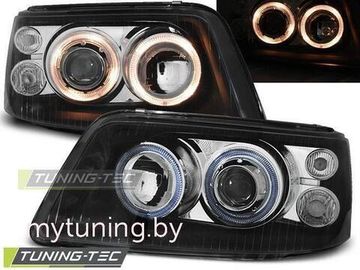 Передние фары VW T5 angel eyes black