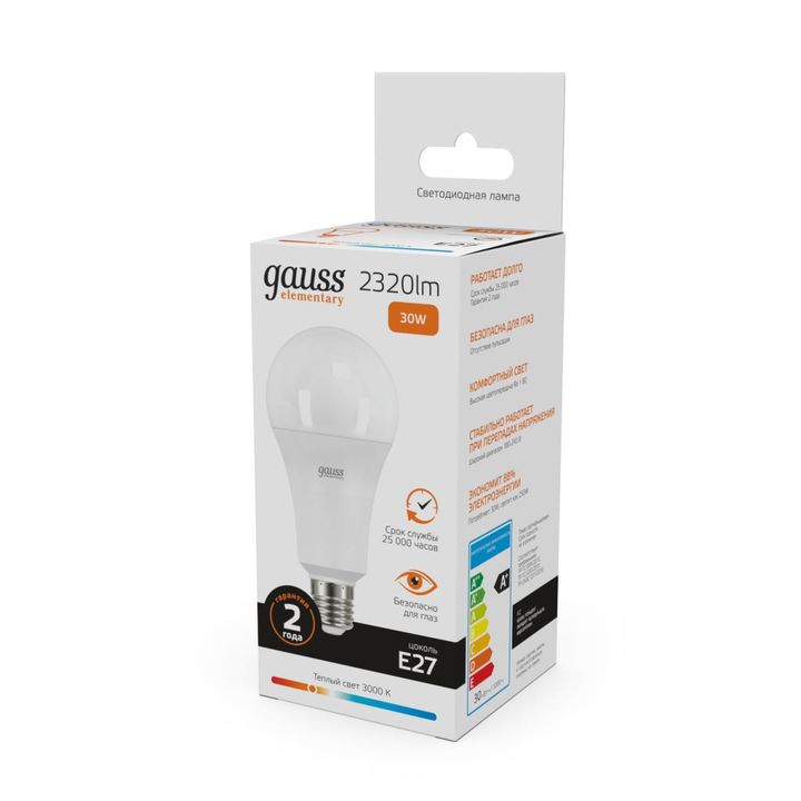 Лампа светодиодная Gauss E27 30W 3000K матовая 73219