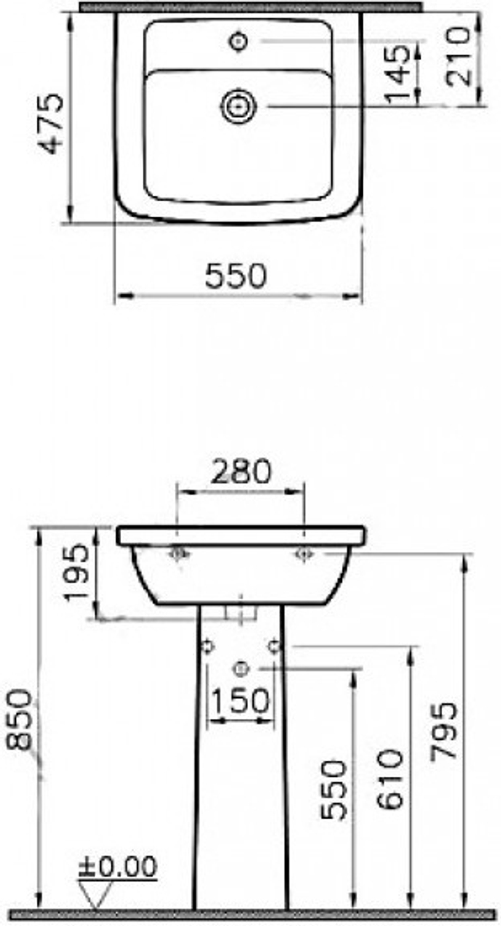 Раковина FORM 300 55 см комплект с пьедесталом 9602B003-7650