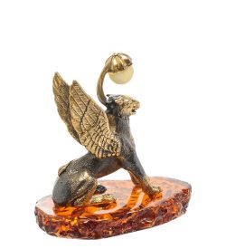 AM-2001 Фигурка «Грифон» мал.(латунь, янтарь)