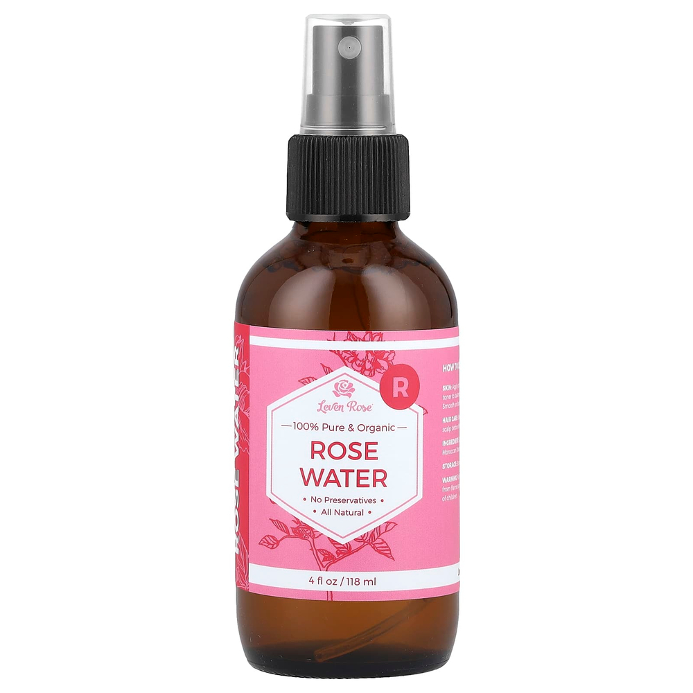 Leven Rose, 100% чистая и органическая, розовая вода, 118 мл (4 жидк. унц.)