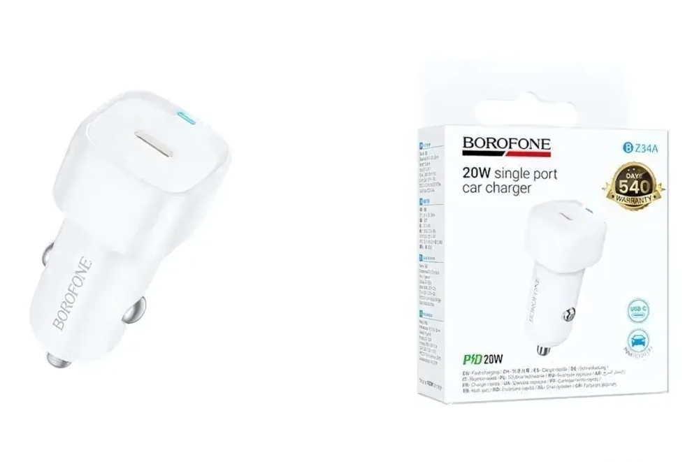 Автомобильное зарядное устройство Borofone BZ34A Type-C Lightning PD20W белый