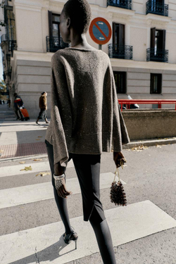 ZARA ВЯЗАНЫЙ СВИТЕР С ПАЙЕТКАМИ, ЗЕЛЕНЫЙ