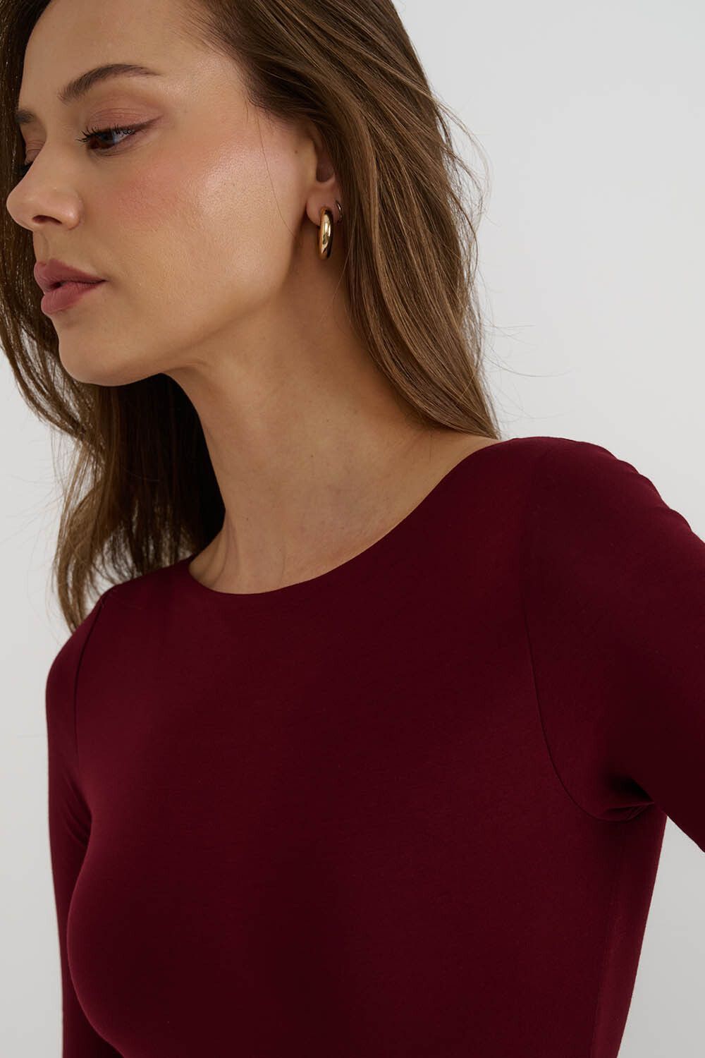 Боди с длинными рукавами из вискозы цвета бордо