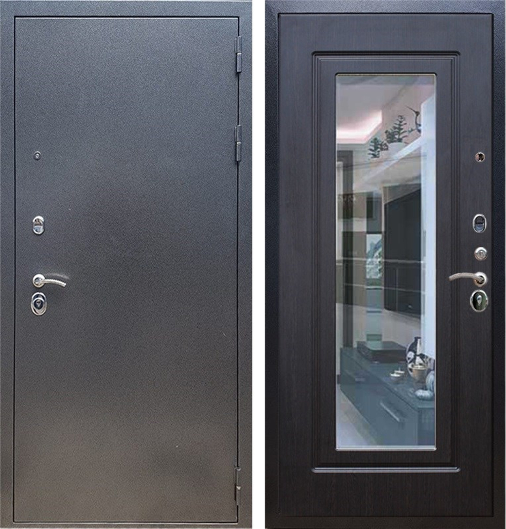 Входная металлическая дверь с зеркалом RеX (РЕКС) 11 Практик Антик серебро / ФЛЗ-120 Венге