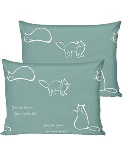 Наволочка комплект 2шт перкаль Сказка "Котики (мята)" 50x70 см на молнии