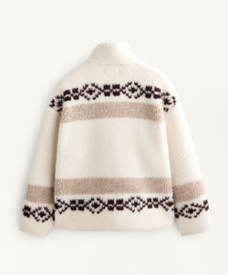 Oysho Куртка из искусственной овчины с оленями и высоким воротником, экрю