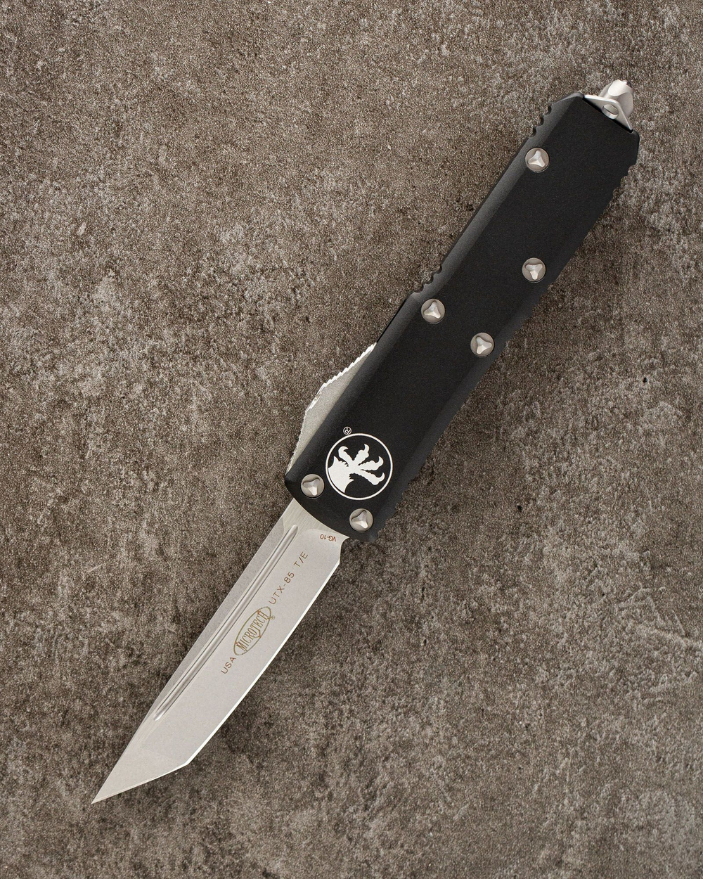 Автоматический складной нож SteelBro Microtech UTX-85 T/E Tanto Stonewash VG10 233-10 (черный)