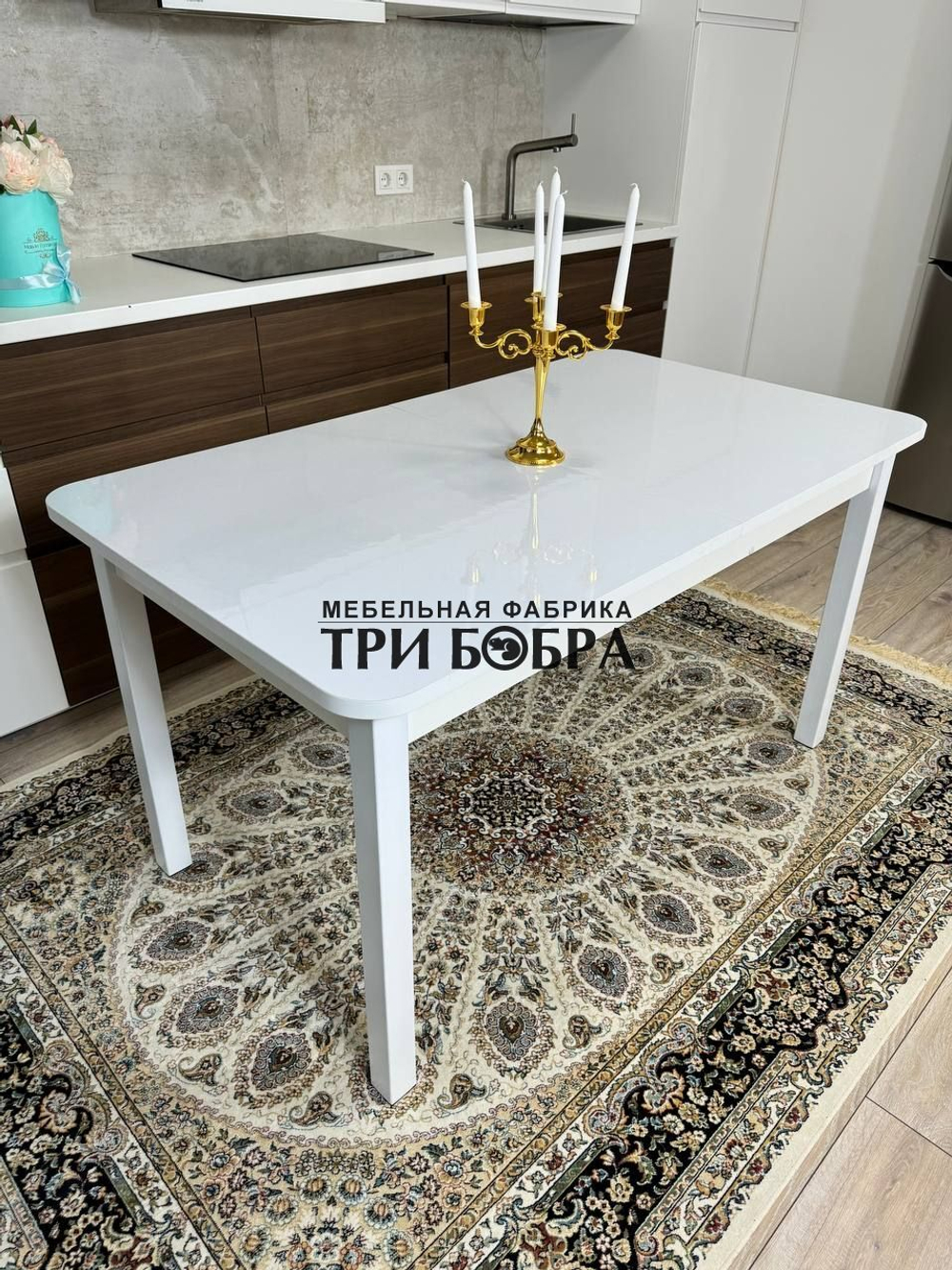 Большой кухонный стол "Макси", белый глянец