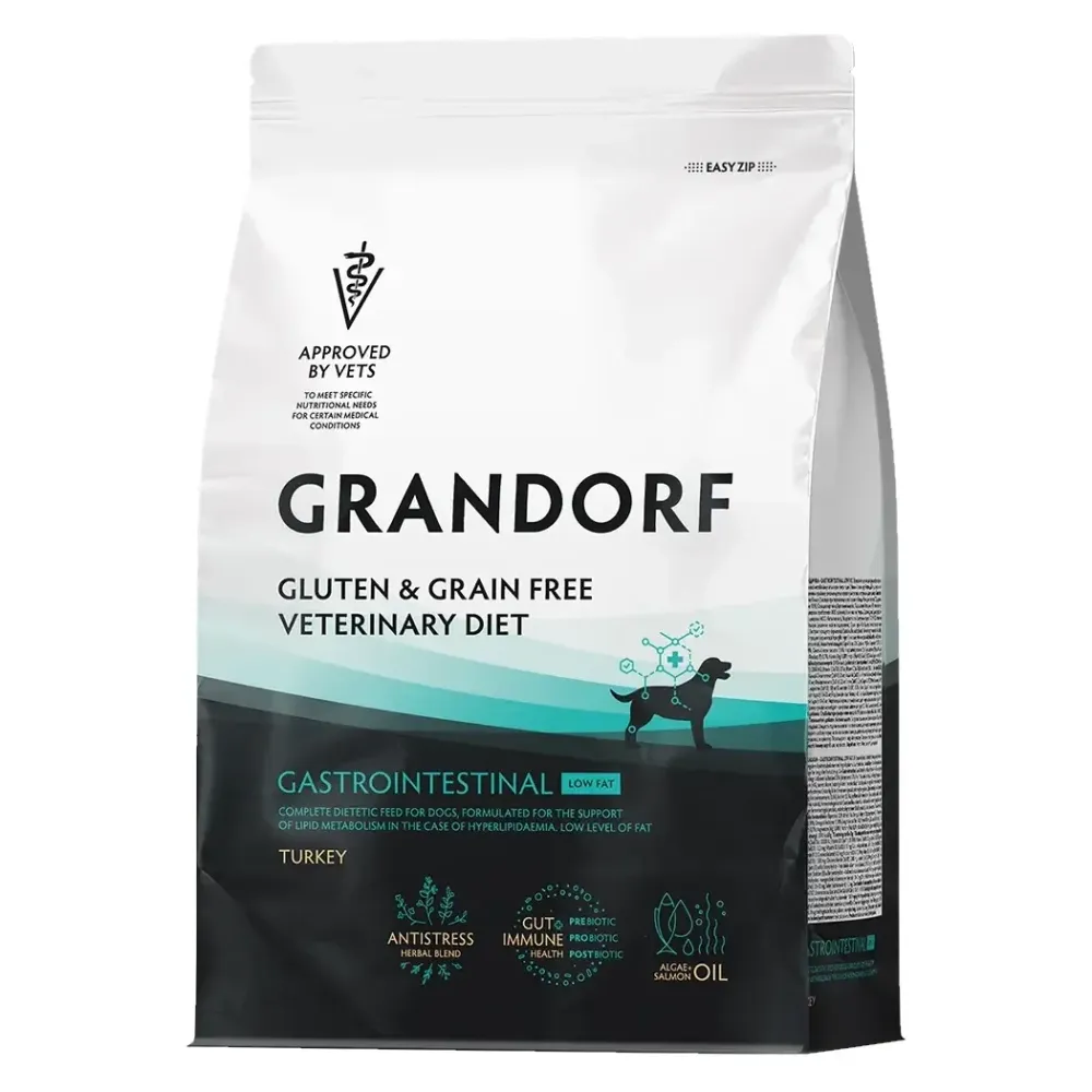 Сухой диетический корм Grandorf Veterinary Diet Dog Gastrointestinal Low Fat для собак, способствующий регуляции метаболизма липидов при гиперлипидемии