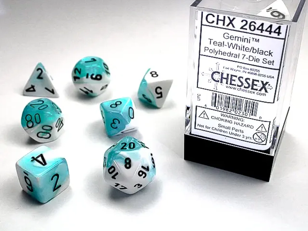 Chessex 7-dice set Gemini Teal-White/Black