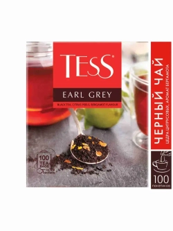 Черный чай Tess с цедрой цитрусовых и ароматом бергамота Earl Grey в пакетиках, 100 шт