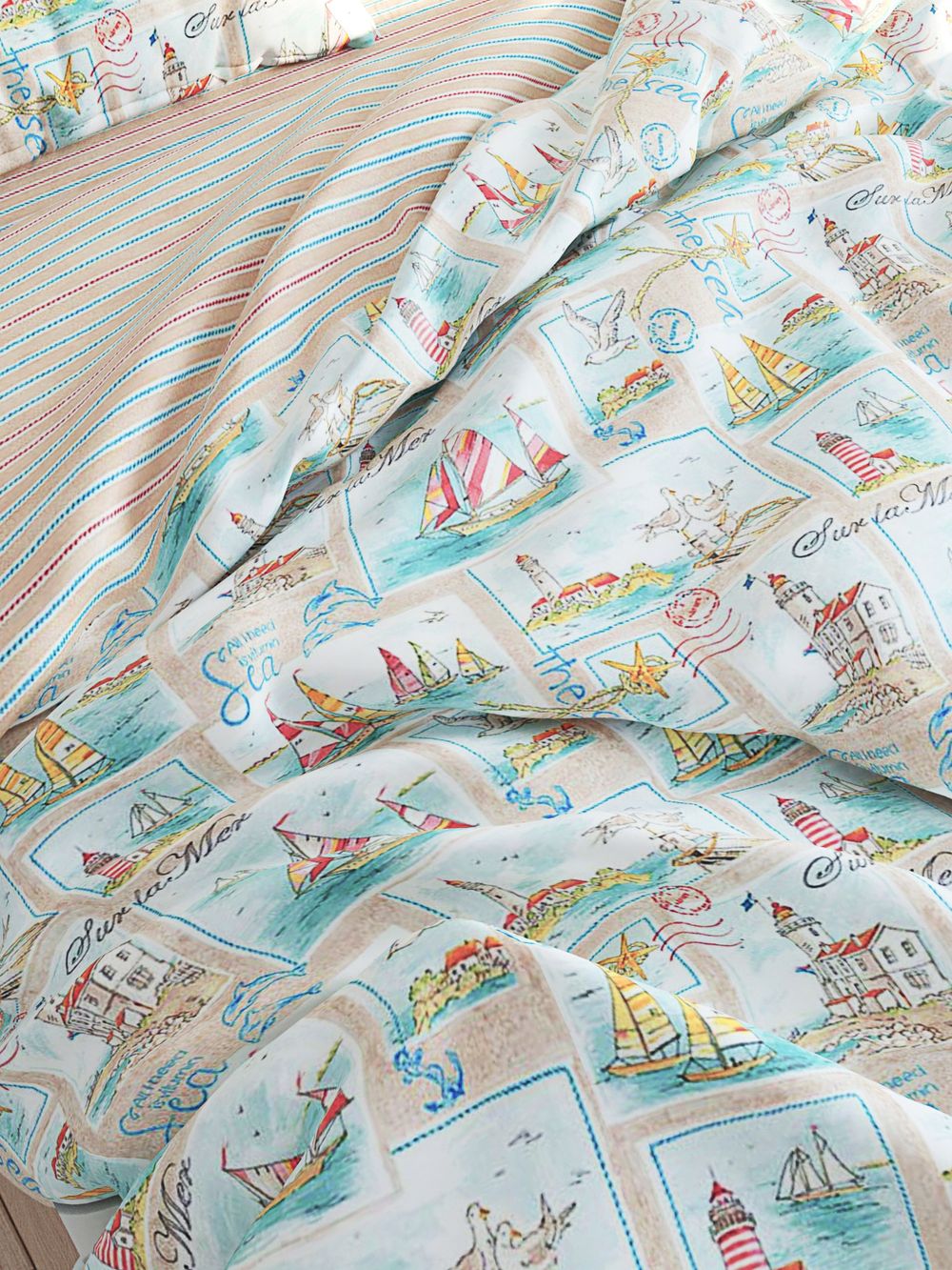 Пододеяльник Сказка "Витамин Sea/Морская полоска" 2-сп 175х215 см на молнии , перкаль