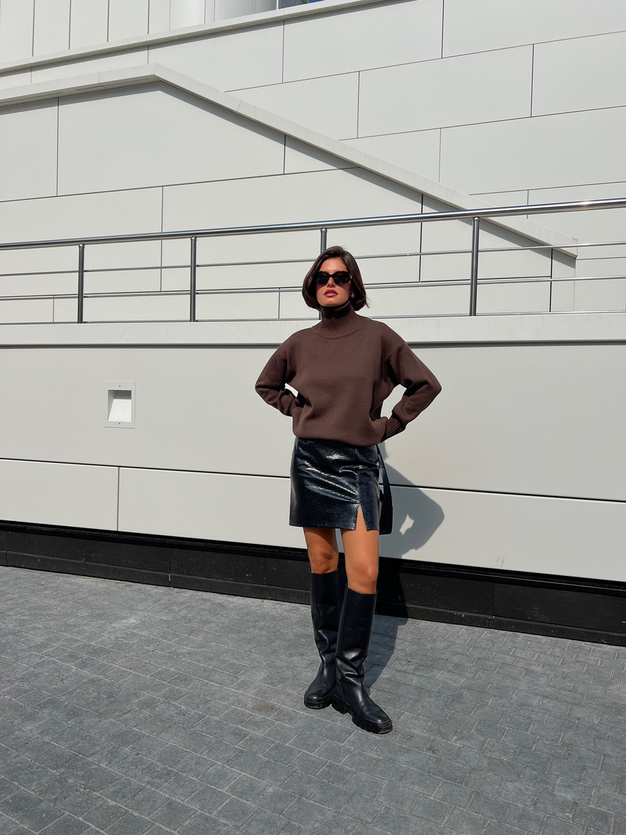 Юбка фактура рептилия мини черная