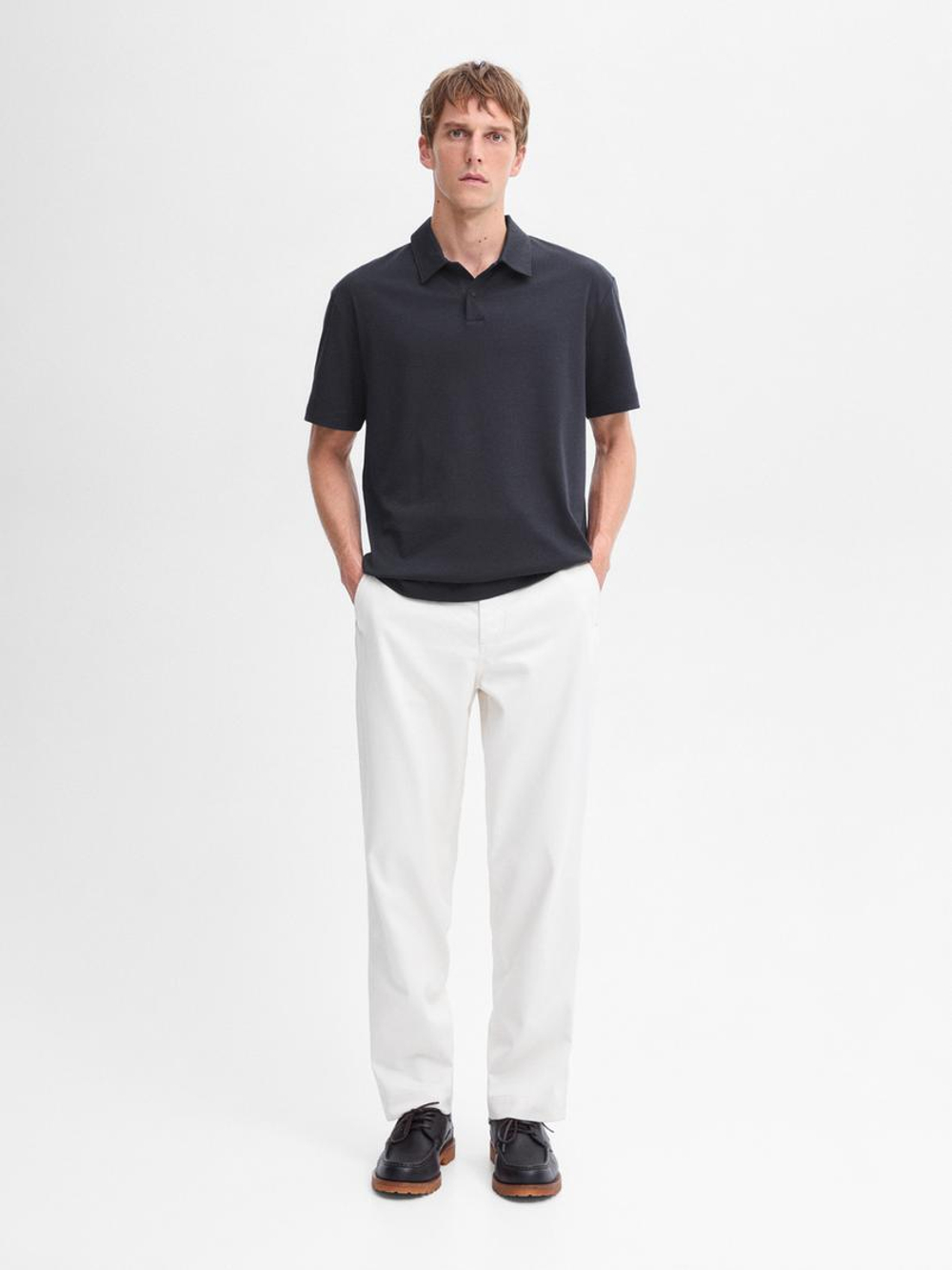 Massimo Dutti Хлопковая футболка-поло с короткими рукавами, серый