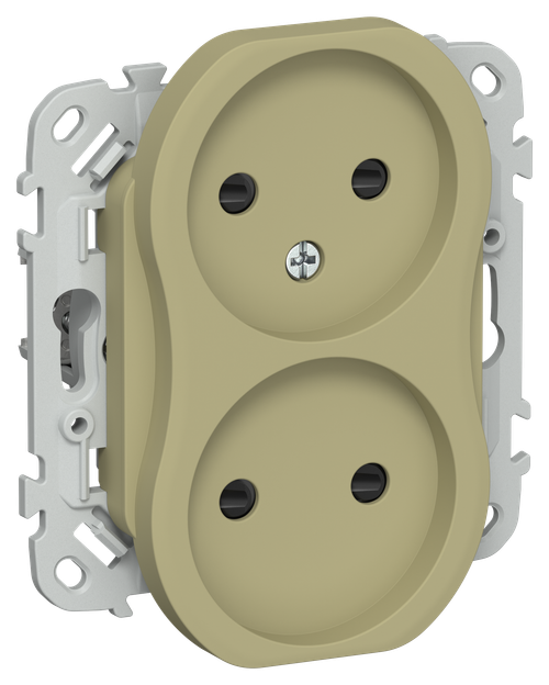 FLITE Розетка 2-местная без заземления с защитными шторками безвинтовое крепление 10А РСш02-1-ФлО оливковый IEK