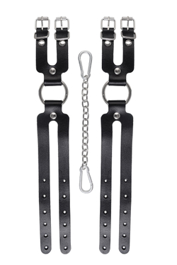 Черные кожаные оковы из двух ремешков