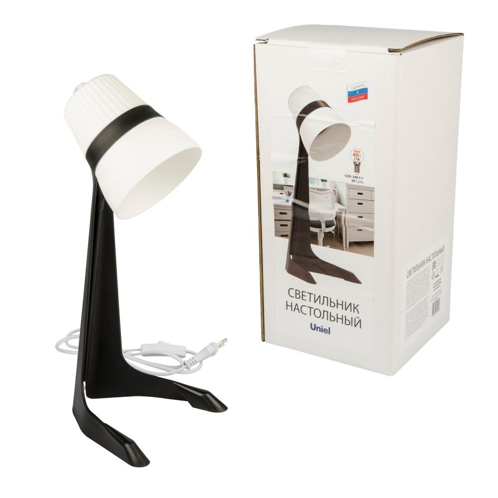 ULO-K22 D-E14-A BLACK-WHITE Светильник настольный. 40W. Цоколь E14. Механический выключатель. Черный с белым. ТМ Uniel