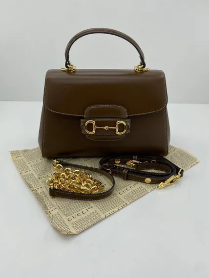 Женская мини-сумка Gucci Horsebit 1955 коричневый