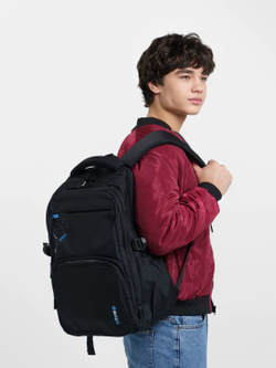 Рюкзак мужской городской повседневный пикник для отдыха, черный / голубой, уценка