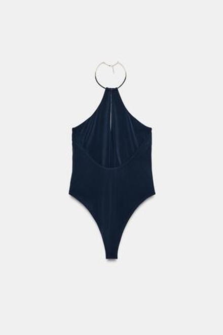 ZARA БОДИ С ГОРЛОВИНОЙ ХАЛТЕР И ЧОКЕРОМ, МОРСКОЙ ТЕМНО-СИНИЙ