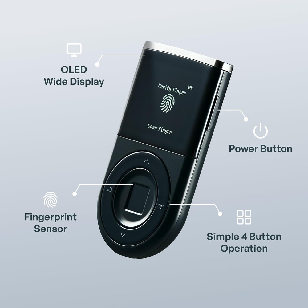 D'CENT Biometric Wallet — Биометрический аппаратный кошелек с Bluetooth Холодное хранилище для Bitcoin, Ethereum, XRP, Solana и других активов