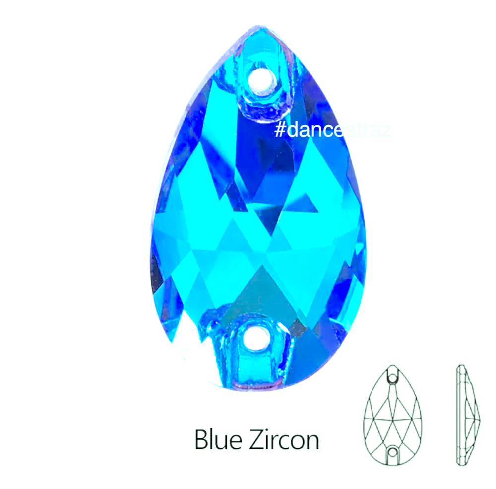 Стразы пришивные, Teardrop, Blue Zircon, 229, 16*25mm, (36 ea/pkg), 5A+, (F2)