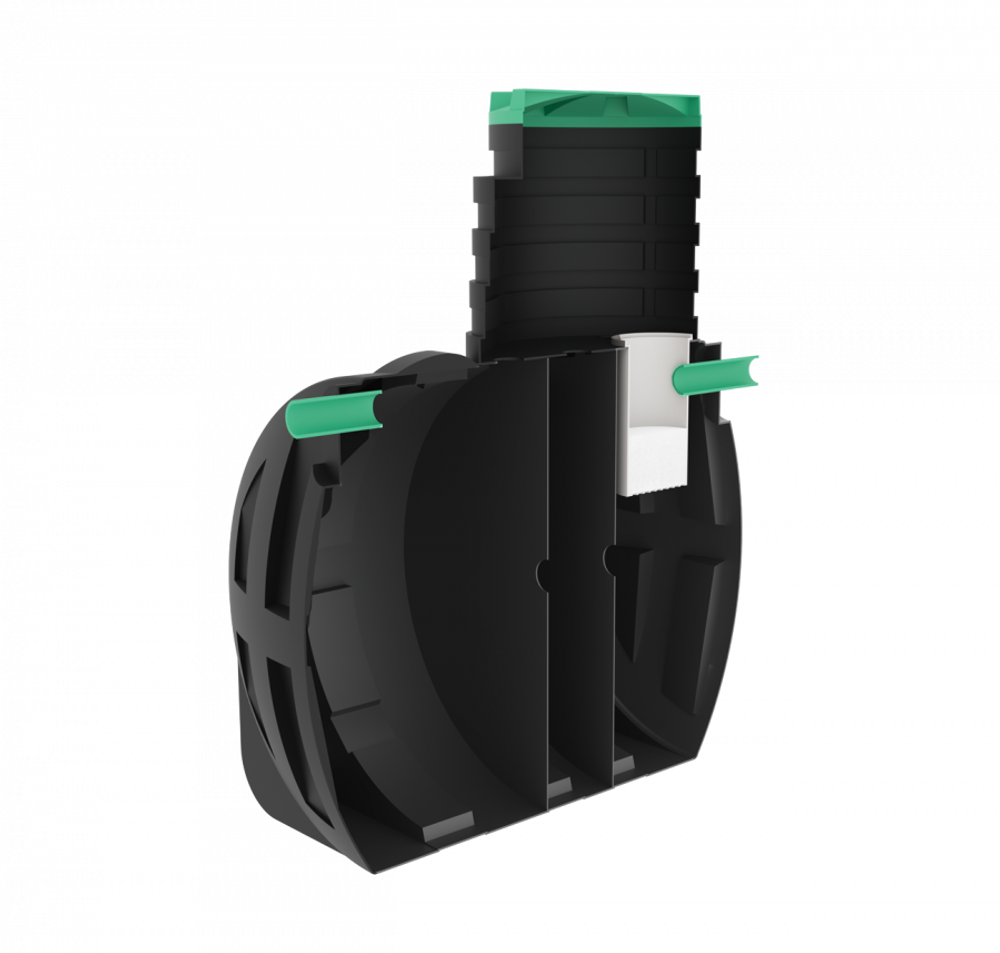 Септик переливной Мультпласт Термит Профи+ 3,0 S 3000 л. горизонтальный / 1200 л. в сутки / 5-6 чел. / самотечный сброс (1700x1500x2370см;138кг;черный) - арт.555457