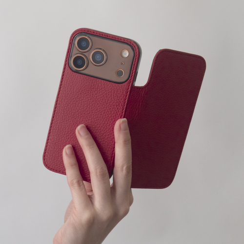 Чехол-книжка для iPhone 17 Pro Max - кожа телёнка, красный