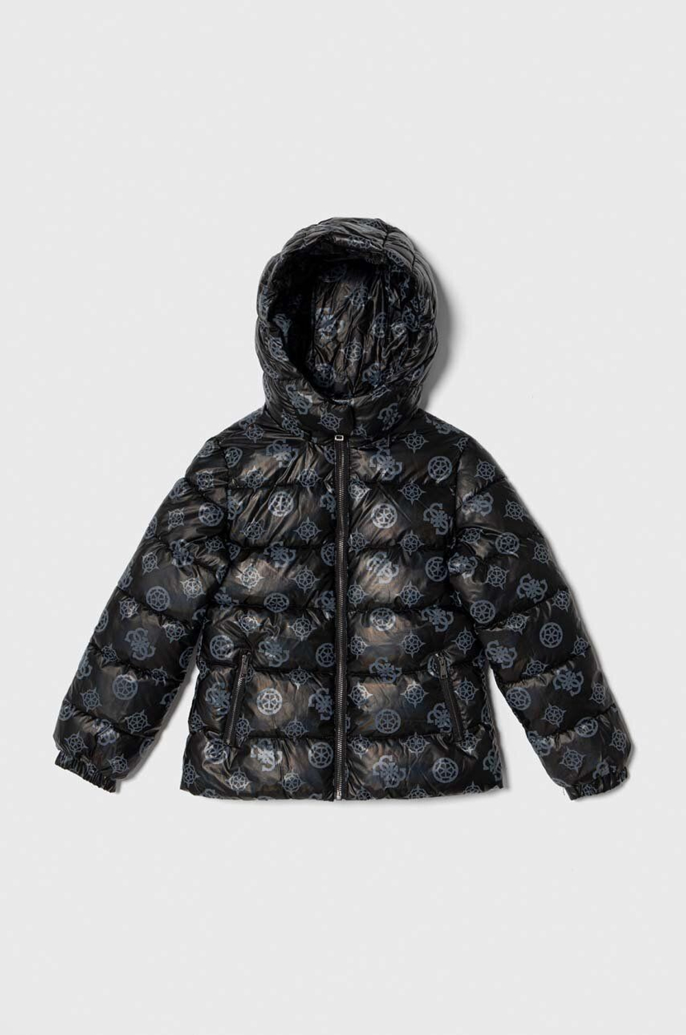 Куртка демисезонная с капюшоном GUESS Черный/Серо-голубой принт (Девочка)