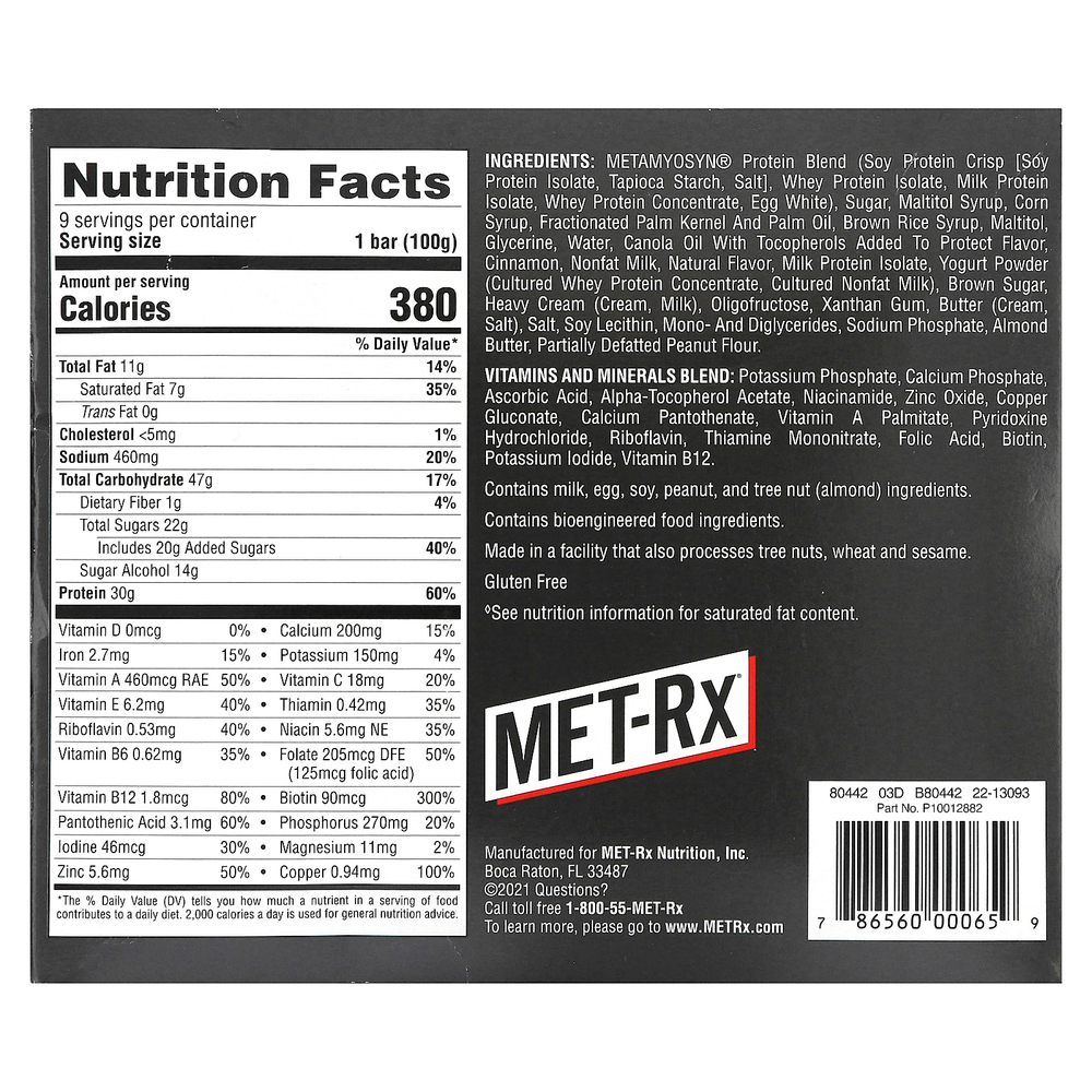 MET-Rx, Big 100, батончик, заменяющий прием пищи, со вкусом ванильного и карамельного чуррос, 9 батончиков по 100 г (3,52 унции)