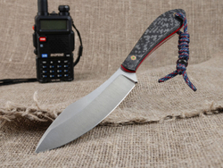 Нож для бушкрафта "Канадец", сталь VG-10/Elmax, рукоять карбон (красный спейсер)