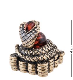 Народные промыслы AM-3948 Фигурка «Змея Денежная» (латунь, янтарь)