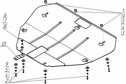 Защита картера Двигателя, КПП. 2 мм, Сталь. для Mazda 6 2002-2007 MOTODOR.01114