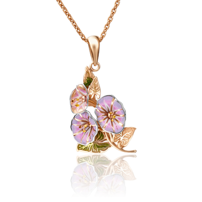 Подвеска «Вьюнок» из красного золота с эмалью