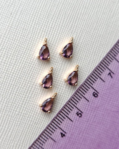 50307-фз Подвеска "Капля мини" с фианитом 10мм, фиолетовый, позолота