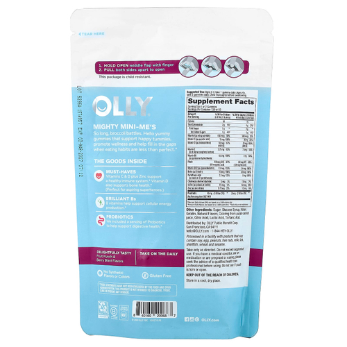 OLLY, мультивитамины и пробиотики для детей, со вкусом ягодного пунша, 120 жевательных таблеток