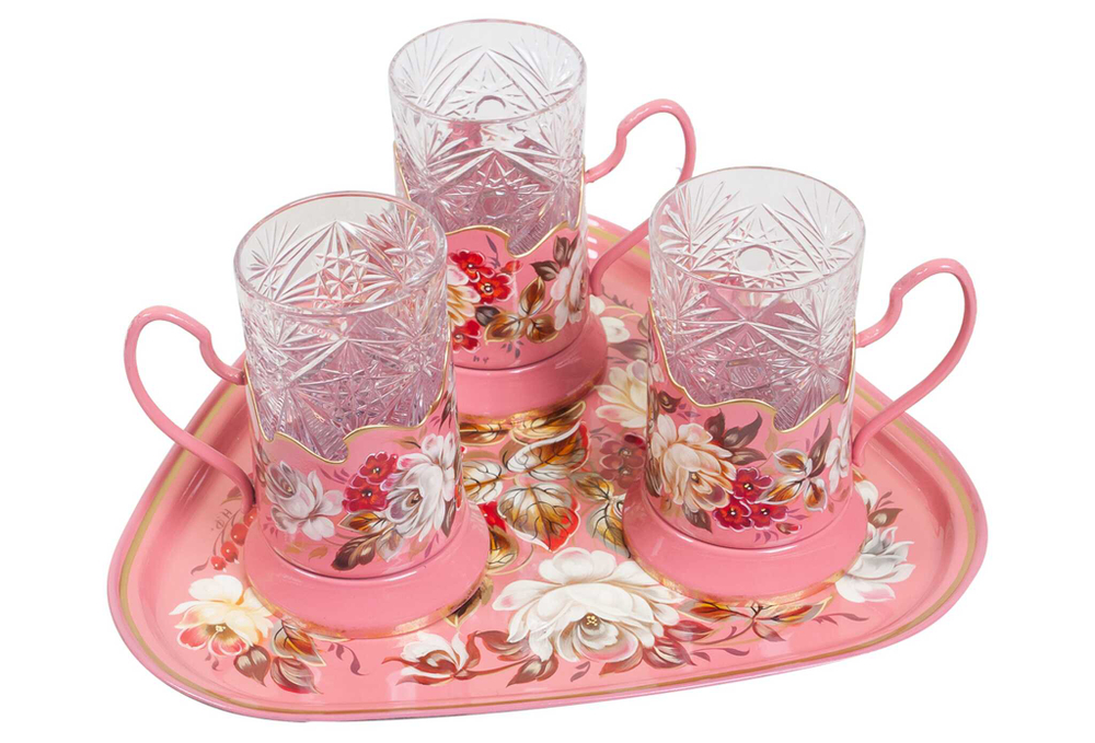Set of 3 Tea glass holders with metal tray 29см SET21112022002