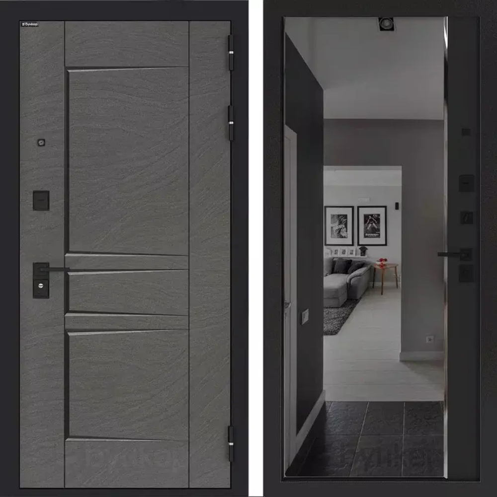 Входная металлическая дверь с зеркалом Бункер HIT B-04/ зеркало с тонировкой фацет ФЛЗ-618 кварц черный