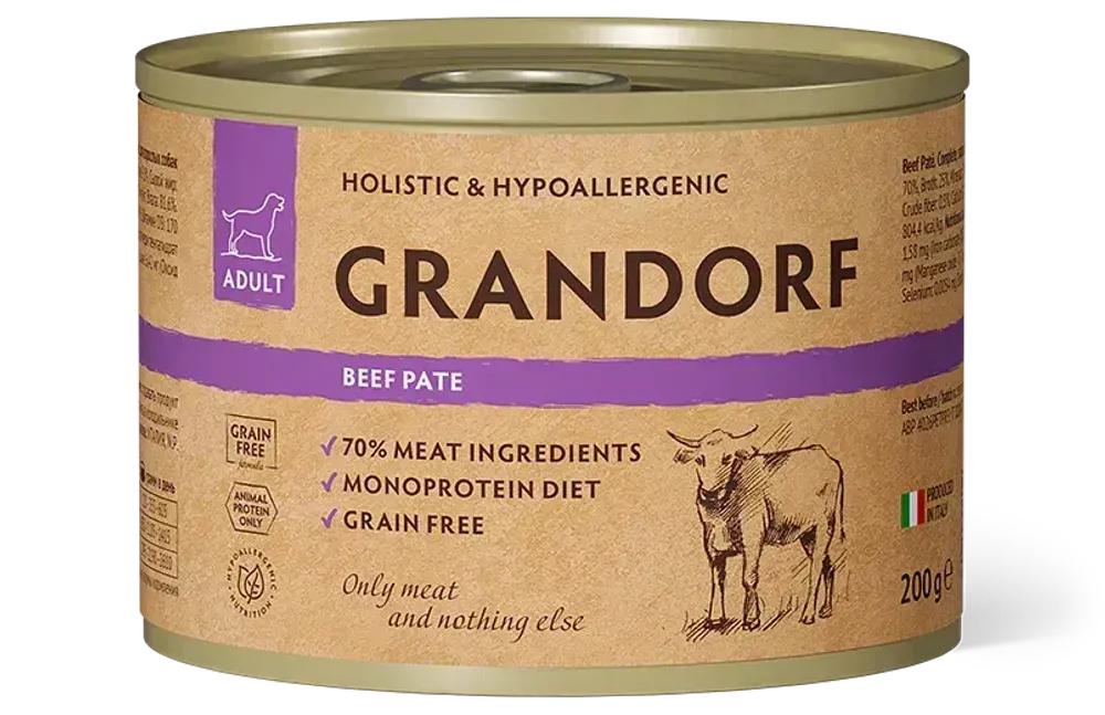 Grandorf 200г Влажный корм для собак, паштет из говядины