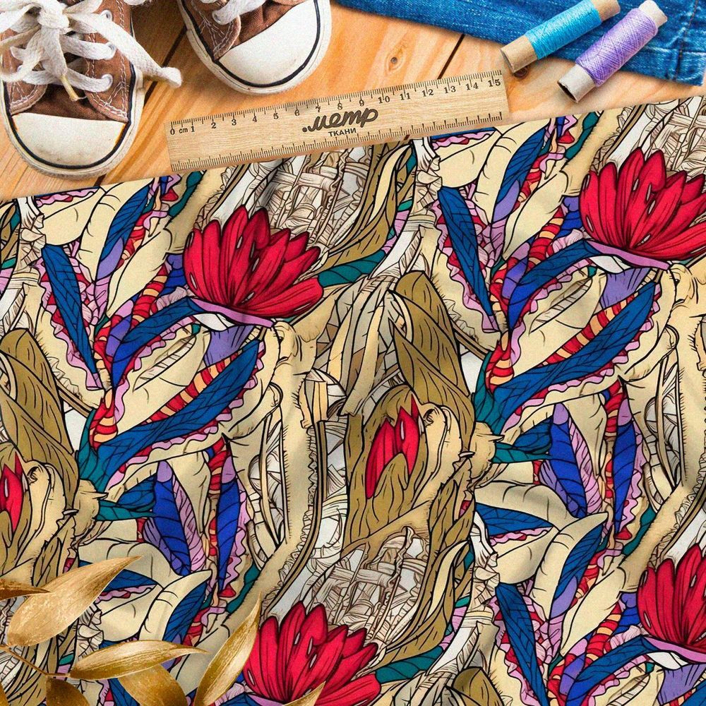 Ткань премиум шелк искусственный Армани тайные мотивы