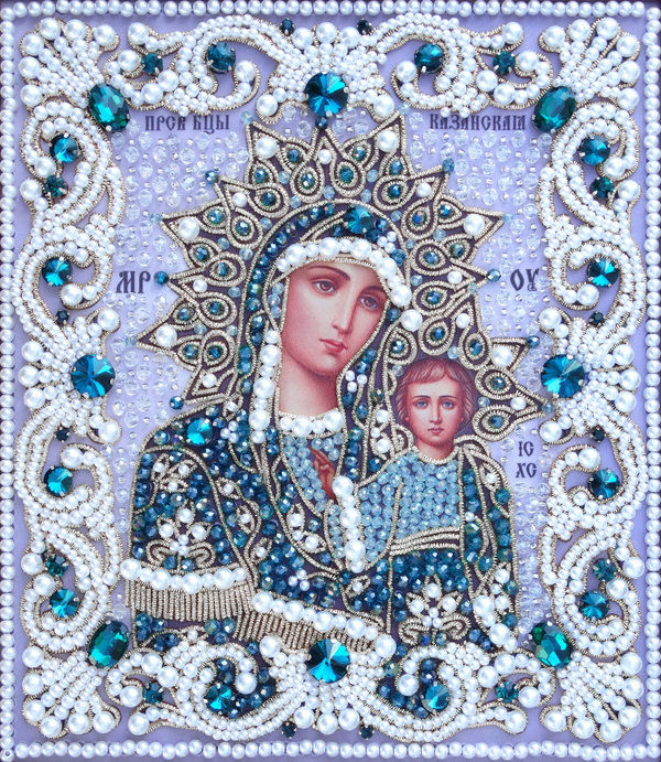 ЖС-5-СЛ Набор для вышивания хрустальными камнями Богородица Казанская (лазурный)