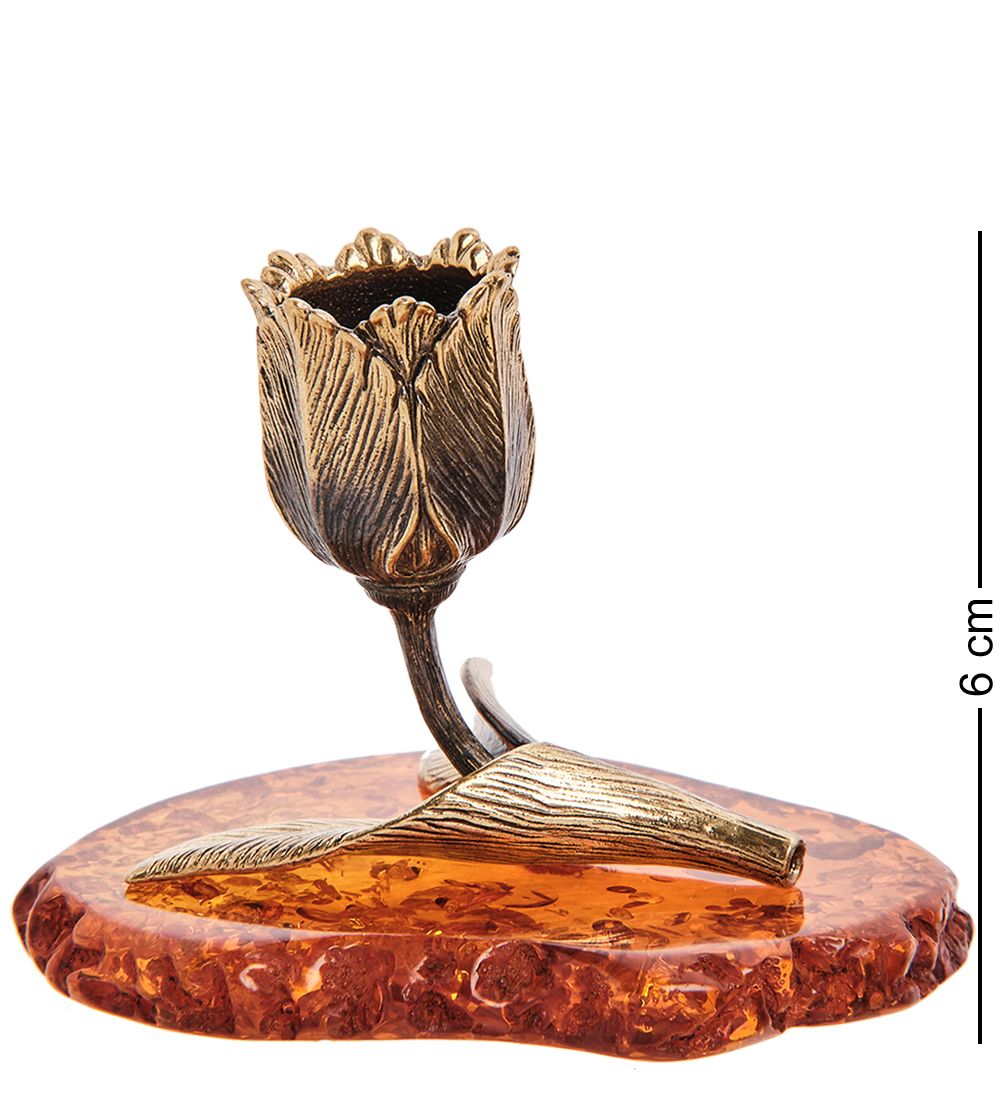 Народные промыслы AM-2949 Подсвечник «Тюльпан» (латунь, янтарь)