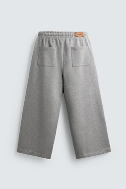 ZARA БРЮКИ WIDE FIT С ДЕКОРАТИВНЫМИ ШВАМИ, СЕРЫЙ МЕЛАНЖ