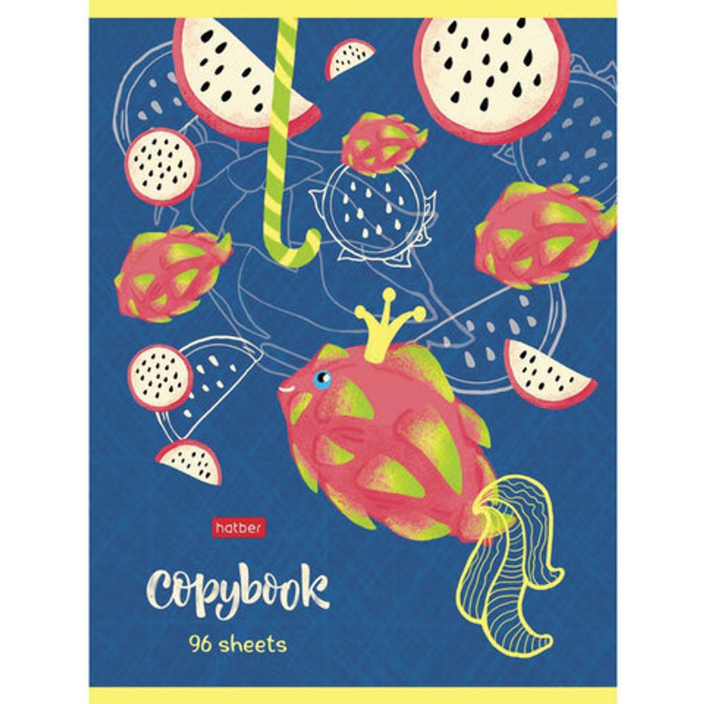 Тетрадь А5, 96 л., HATBER, скоба, клетка, матовая ламинация, УФ-лак, "Фруктово-Ягодный Шик", 96Т5лвлВ1