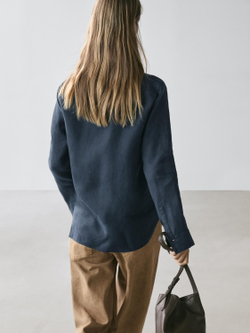 Massimo Dutti Свободная рубашка из 100% льна, темно-синий