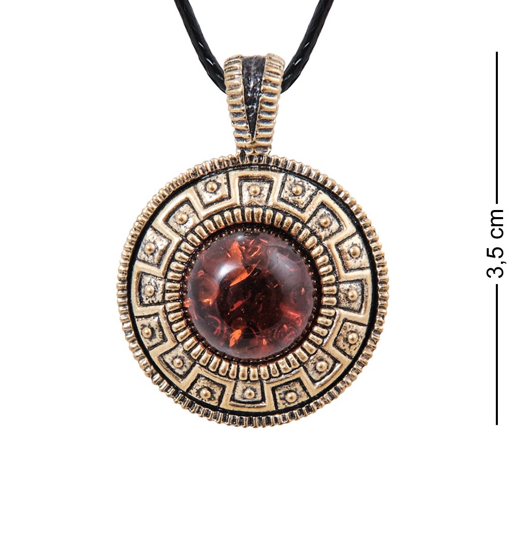 AM-3991 Подвеска «Жетон Кошка» (латунь, янтарь)