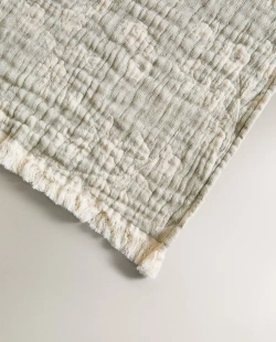 ZARA HOME ЖАККАРДОВЫЙ ПЛЕД С ЦВЕТОЧНЫМ УЗОРОМ, ЗЕЛЕНЫЙ